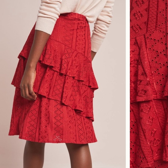 Anthropologie NWT Soigne Eyelet Red Skirt Size M. - Picture 4 of 9